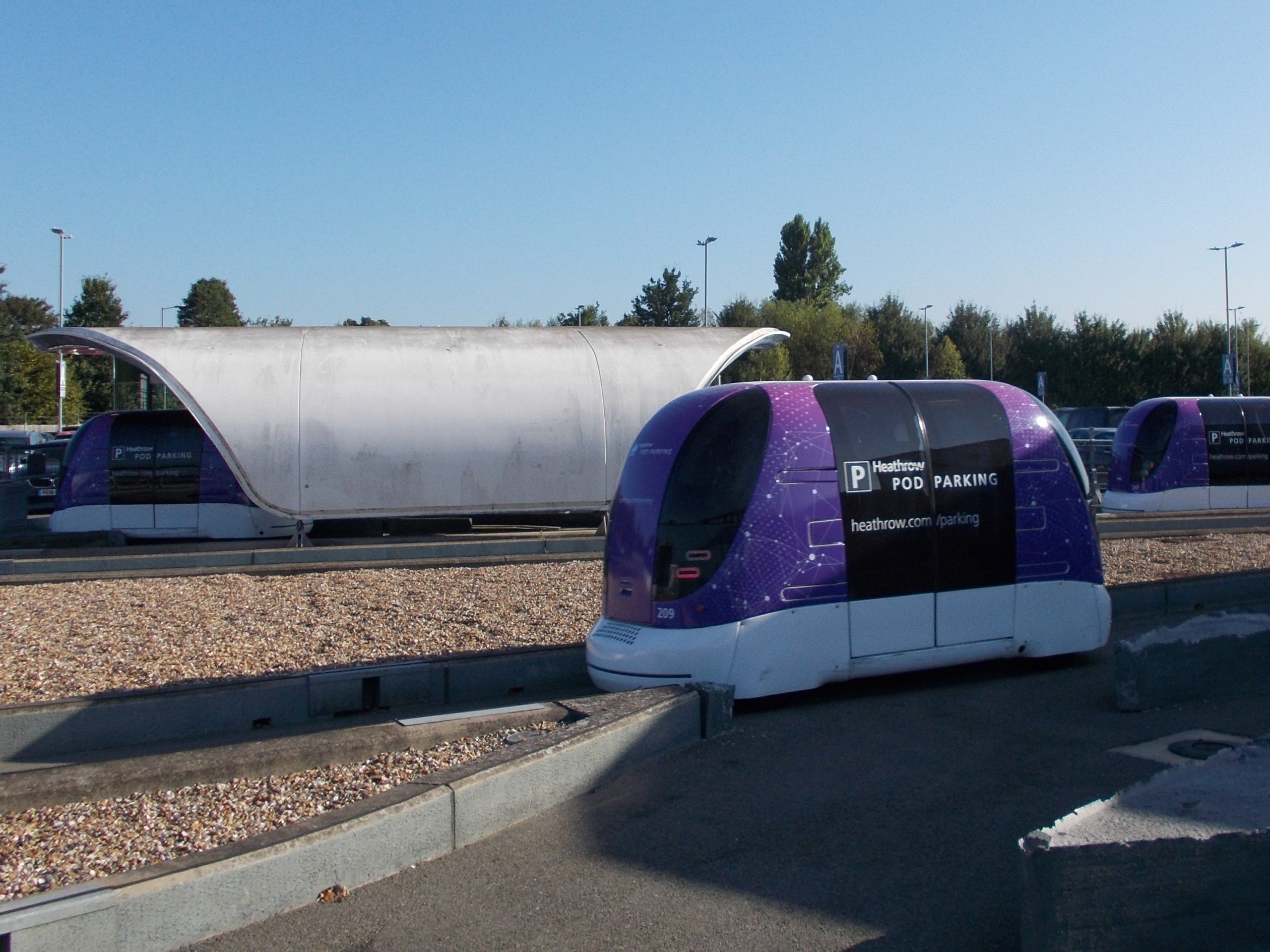 Image showing ULTRA PRT vehicle at Heathrow Terminal 5 car park as example of a Personal Rapid Transit system